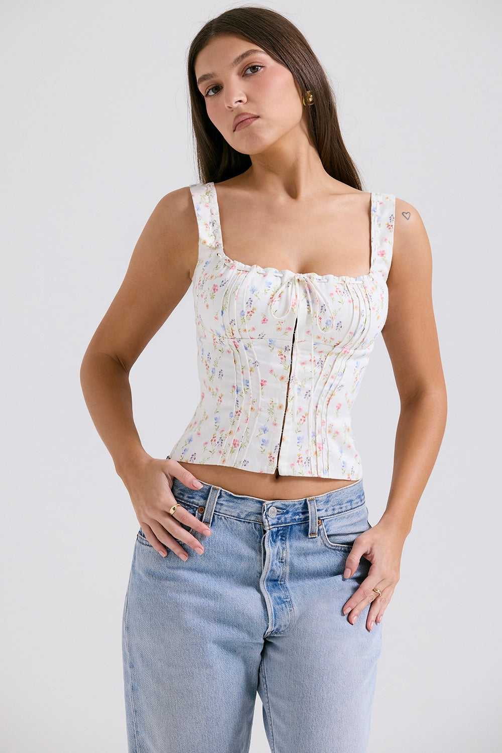 White Posy Print Top