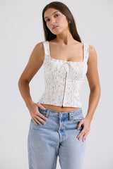 White Posy Print Top