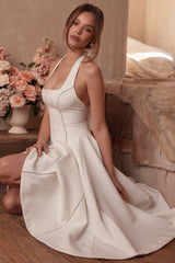 Ivory Halter Neck Midi Dress