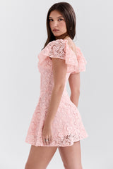 Perfectly Pink Floral Lace Mini Dress