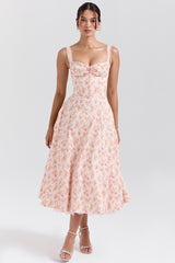 Peach Poppy Print Cotton Bustier Sundress