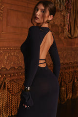 Midnight Blue Silky Knit Maxi Dress