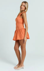 Izira Mini Dress - Boat Neck Drop Waist Shift Dress in Orange