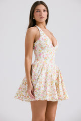 Ivory Meadow Print Cotton Halter Mini Dress