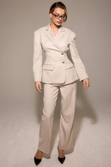 Beige High Waist Tailored Trousers