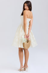 Vintage Cream Floral Strapless Mini Dress