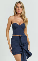 Elliot Top - Pinstripe Strapless Underwire Corset Top in Navy