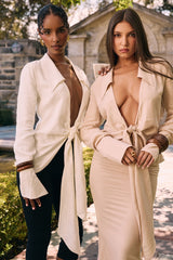 White Draped Tie Front Shirt