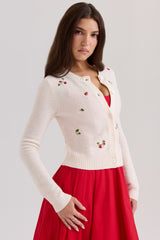 Cream Wool Embroidered Cardigan