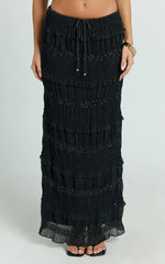 Alice Maxi Skirt - Embellished Ruched Skirt in Black