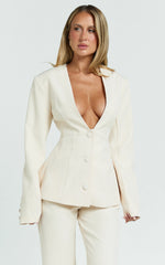 Melissa Blazer - V Neck Tulip Hem Blazer in Cream