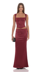 Satin Maxi Skirt in Maroon