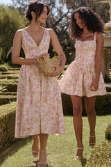 Pink Meadow Print Cotton Mini Dress