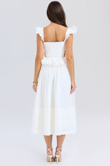 White Embroidered Cotton Midi Skirt