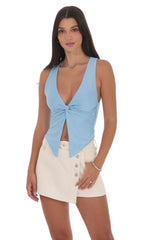 V-Neck Twist Top in Sky Blue