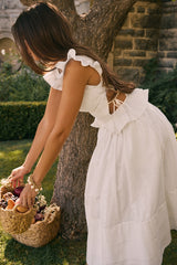 White Embroidered Cotton Midi Skirt