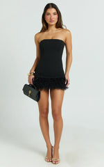 Tess Mini Dress - High Neck Fit And Flare Tulle Hem Dress in Black