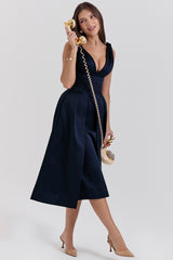 Midnight Twist Strap Satin Midi Dress