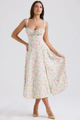 Pale Blue Meadow Print Cotton Bustier Sundress