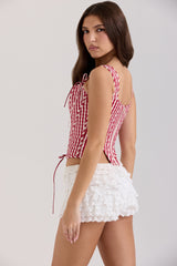 Red Gingham Cotton Corset Top