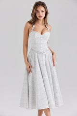 Cotton Halter Neck Polka Dot Print Midi Dress