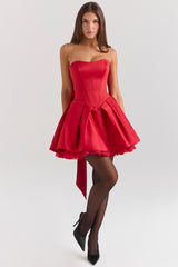 Holly Red Satin Detachable Bow Mini Dress