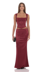 Satin Corset Top in Maroon