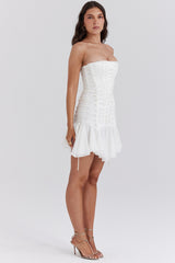 White Strapless Lace Up Mini Dress