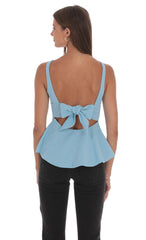 High Neck Back Bow Top in Light Blue