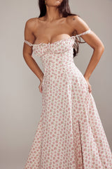 White Rosebud Print Cotton Bustier Sundress