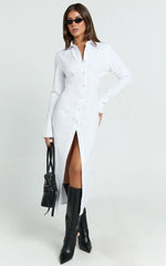 Genevieve Midi Dress - Slim Shirt Dress in White