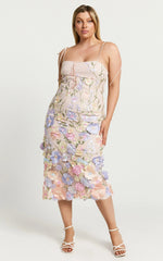 Jamich Midi Dress - Straight Neck Tie Strap Pencil Dress in Soft Pink