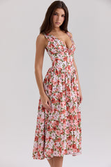 Floral Rose Print Stretch Cotton Corset Sundress