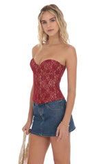 Strapless Lace Corset Top in Red and Tan