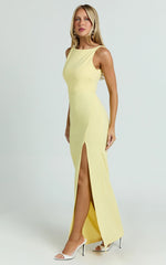 Indi Maxi Dress - Boat Neck Bodycon Dress in Lemon