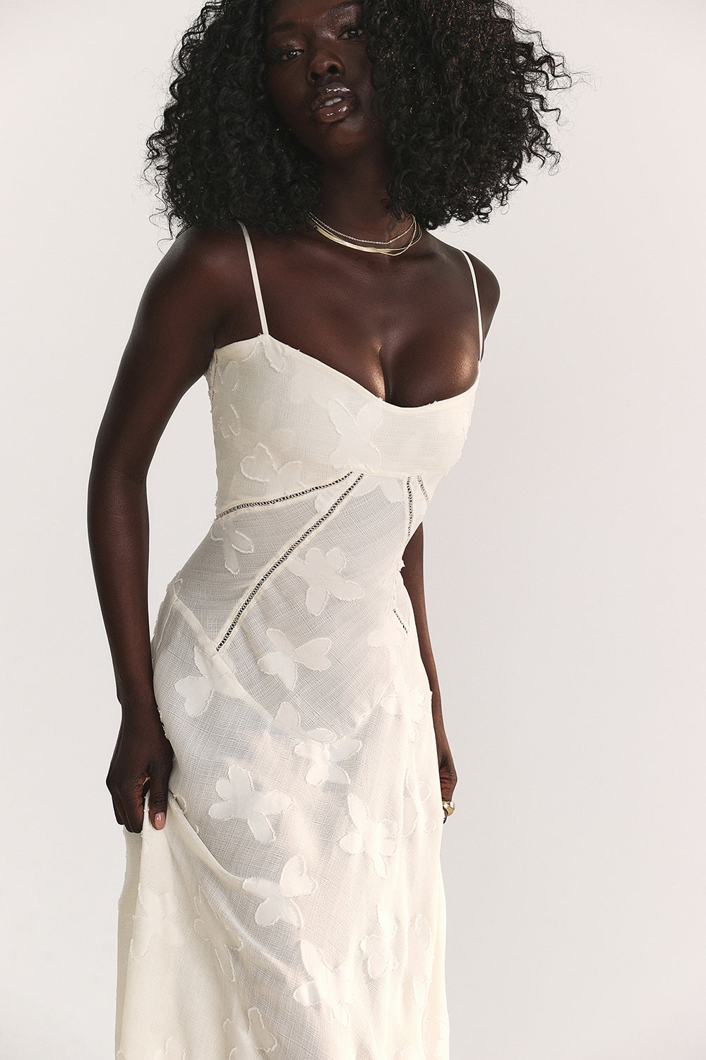 Vintage Cream Floral Lace Back Maxi Dress