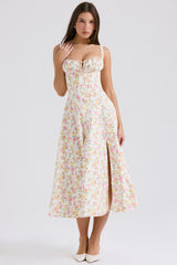 Ivory Meadow Print Cotton Bustier Sundress