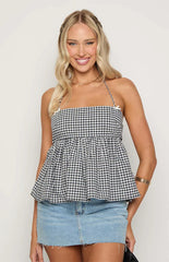 Aspen Black Gingham Halter Top