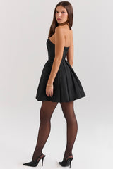 Black Strapless Detachable Bow Mini Dress