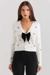Ivory Soft Mohair Embellished Cardigan