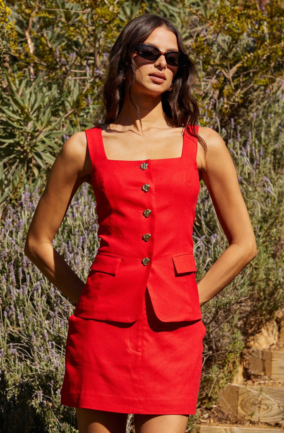 Button Front Square Neck Vest