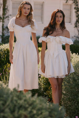 White Cotton Off Shoulder Corset Mini Dress