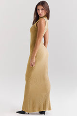 Gold Metallic Ribbed Maxi Dress