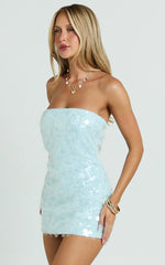 Rhonda Mini Dress - Strapless Sequin Dress in Pale Blue