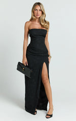 Berri Maxi Dress - Strapless Jacquard High Split Dress in Black