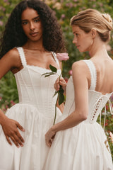 White Stretch Cotton Corset Midi Dress