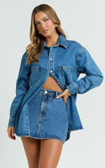 Faharra Shirt - Recycled Cotton Denim Shirt in Dark Blue Wash