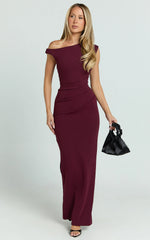 Genie Maxi Dress - Off The Shoulder Dress in Wine
