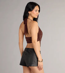 Party Diva Cropped Rhinestone Halter Top