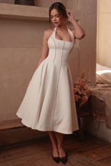 Ivory Halter Neck Midi Dress